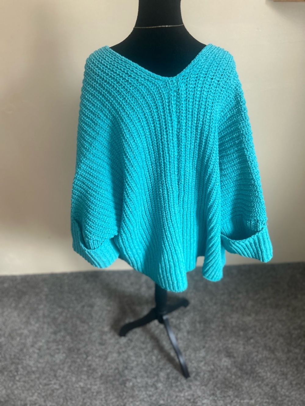 POL Teal-Turquoise Open-Front Chunky Knit Women's Cardigan Size Large Boho - Picture 7 of 7